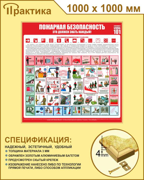 Стенд пожарная безопасность (1000х1000 мм, пластик ПВХ 3 мм, алюминиевый багет золотого цвета) - Стенды - Стенды по пожарной безопасности - Магазин охраны труда Протекторшоп